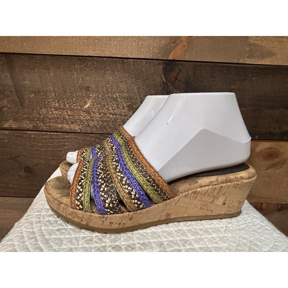 Eric Javits Wedge Sandals Women Multicolor Braided Cork Slide Platform Coastal 6